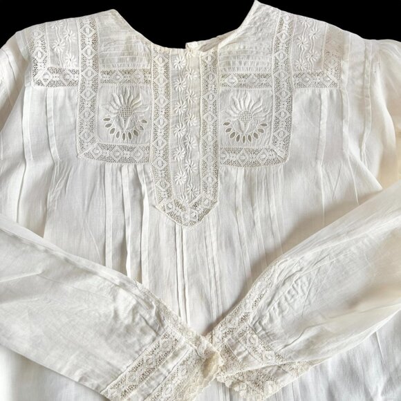 Antique Edwardian White Lacey Cotton Shirtwaist Blouse Bodice - Picture 7 of 16